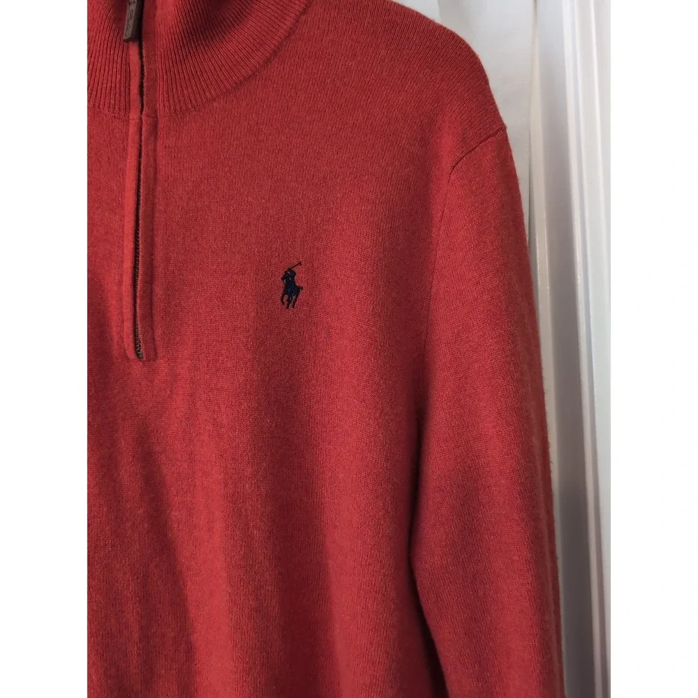 Polo Ralph Lauren Orange 100% Merino Wool 1/4 Zip Sweater Mens L‎